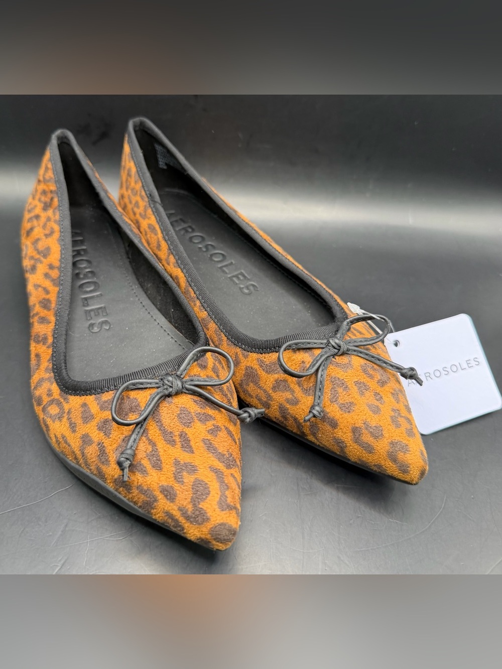 AEROSOLES Leopard-Print Pointed-Toe Ballet Flat in Brown/Black- Dumas,Size:8M